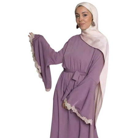 

SIEYIO Women s Muslim Dress Fashion Ramadan Eid Abaya Elegant Casual Islamic Clothing Loose Comfortable with Mandarin Sleeve