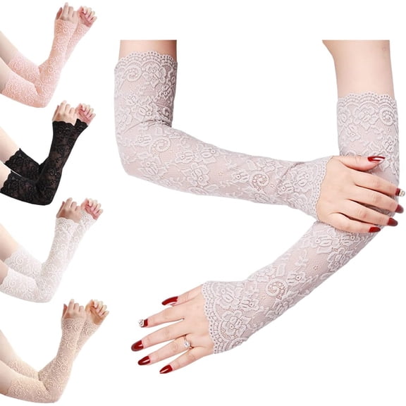 1Paris Women Arm Sleeves UV Protection Long Lace/Solid Colored Fingerless Gloves, Floral Lace Sleeves Hollow Out Long Sunscreen Gloves Driving Gloves, tulle satin, sun protection sleeves