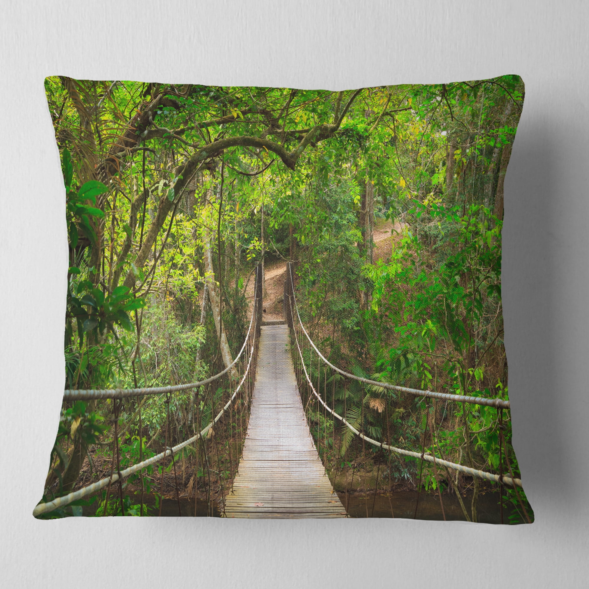 Designart Bridge to Jungle Thailand - Landscape Photo Throw Pillow - 16x16