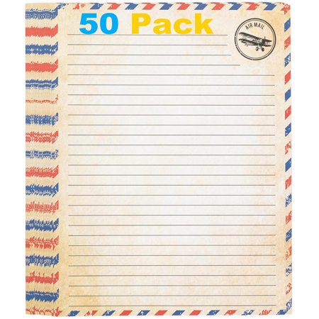 50 Pack Airmail Paper - Airmail Writing Paper - Blue Air mail Paper for Letter Writing, Invitations, Love Letters, Military Correspondence, Christmas letters, Vintage Letters - Size 8.5 x 11 inch
