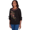 thumbnail image 3 of Alfred Dunner Womens  Floral Embroidered Detail Crew Neck Drawstring Sleeve Top, 3 of 6