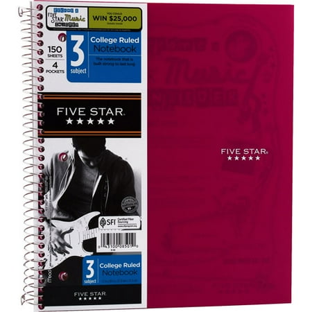 Five Star 3-Subject Wirebound Notebook, College Rule