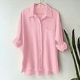 thumbnail image 2 of ORT Women Linen Shirts Button up Cotton Short Sleeve Dress Shirt Textured Collared Summer Work Blouse(Z1-Pink,3XL), 2 of 4