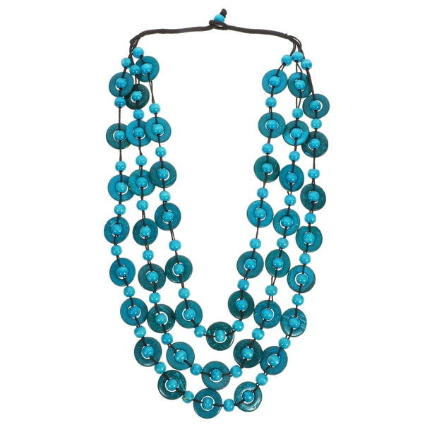 EeaseMX Collar tejido con colgante de cáscara de coco, estilo bohemio, para niñas y mujeres (azul cielo)