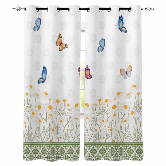 Spring Daisy Blackout Curtains for Bedroom, Thermal Insulated Drapes, Country Botanical Flowers Butterflies Art Black Out Curtains 63 Inch Long Room Darkening Kitchen Curtains 42"x63" 2 Panels