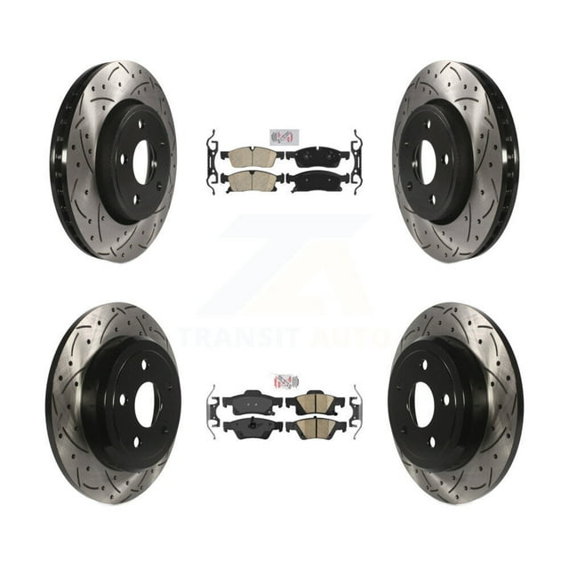 Transit Auto Front Rear Ceramic Pads and Coated Drilled Slotted Disc Brake Rotors Kit for Car 2016-2020 Dodge Durango with Solid KDA-102513