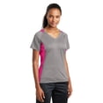 thumbnail image 4 of Sport-Tek Ladies Heather Colorblock Contender Neck Tee-S (Vintage Heather/ Pink Raspberry), 4 of 6