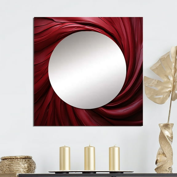 Designart "Wonderfully Winding Red" abstract spirals Red Large Square Mirror - Square Bedroom Mirror Printed Wall Decor - Modern Square Printed Wall Mirror Art