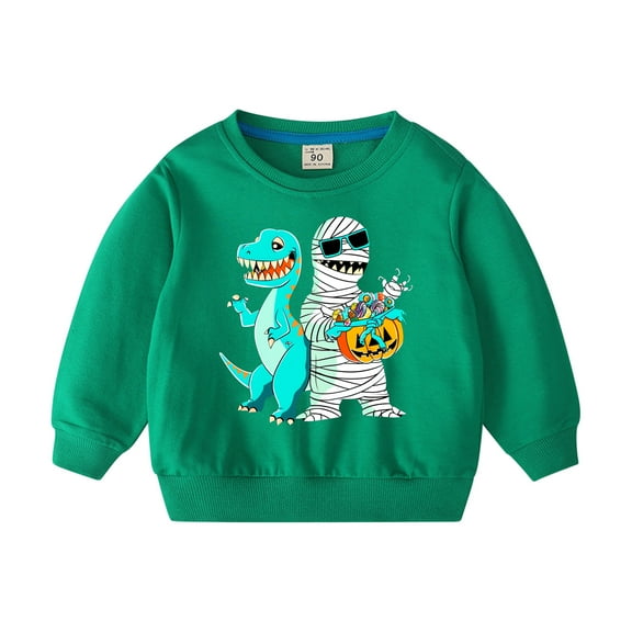 Odeerbi Toddler Boys Girls Halloween Crewneck Sweatshirts Fall Winter Cotton Pullover Sweatshirt 2-10 Years Halloween Printed Long Sleeve Sweatshirt Top Toddler Clothes Green