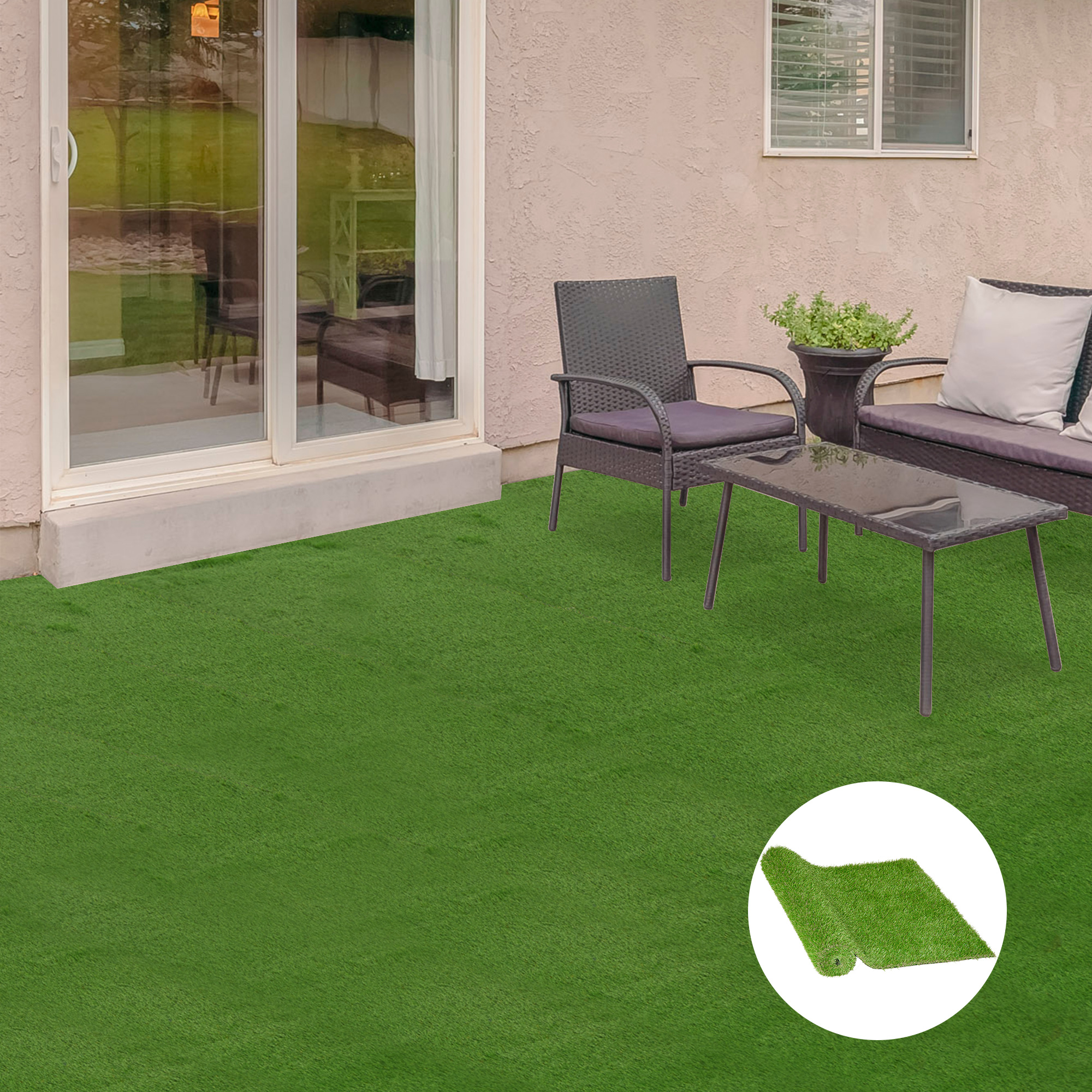 10'×3' Artificial Grass Turf 1.25" Pile Height, UV Protected Fake Lawn with Drain Holes for Backyard Patio Pet Playground