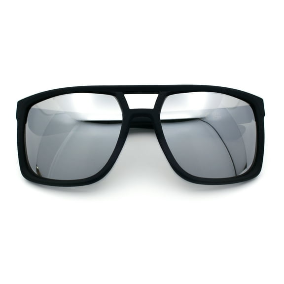 Mens Color Mirror Mobster Racer Flat Top Plastic Rectangle Sunglasses Black - Silver Mirror