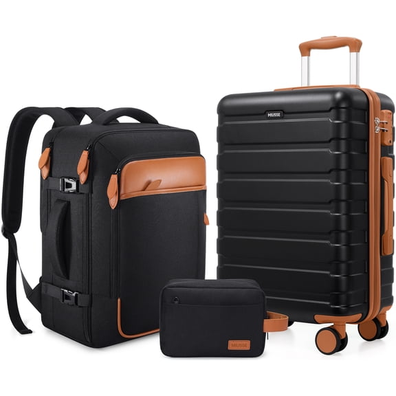 MIUSSE Carry on Luggage Set 3 Piece Hard Shell Luggage Sets with YKK Zipper Spinner Wheels TSA Lock Carry on with Backpack Set