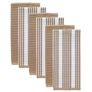 Solid and Stripe Waffle Kitchen Towel, Six Pack, Sand