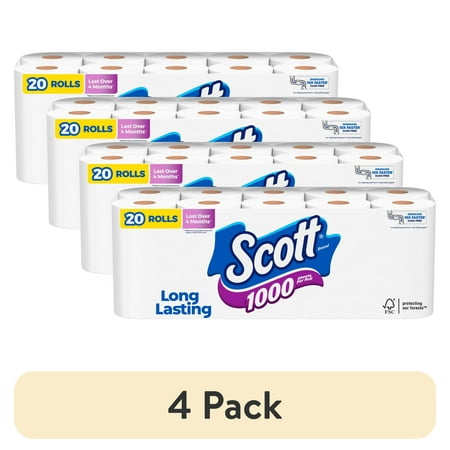 (4 Pack) Scott 1000 Toilet Paper, 20 Rolls, 1,000 Sheets Per Roll