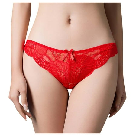 snowsong Womens Underwear Seamless Underwear Women s Sexy Low Waist Comfortable Hollow Lace Ruffle Bow Underwear Panties for Women Sexy Underwear Lingerie for Women Red XXL