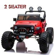 VOLTZ TOYS 2-Seater 12V Ride on Car for Kids, Lifted Jeep Truck with Raised Suspension, LED Lights, Parental Remote Control, MP3 Player, Leather Seat, EVA Wheels and Multi-Speed Selection (Red)