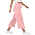 thumbnail image 5 of Linen Pants Women Summer Casual Ruffle Hem Wide Leg Drawstring Elastic Waist Capri Pants with Pockets Beach Vacation Travel Pants M, 5 of 7