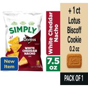 Simply Doritos White Cheddar Nacho Flavored Tortilla Chips 7.5 oz - Pack of 1 & Lotus Biscoff Cookie - 0.2 Oz - 1 ct
