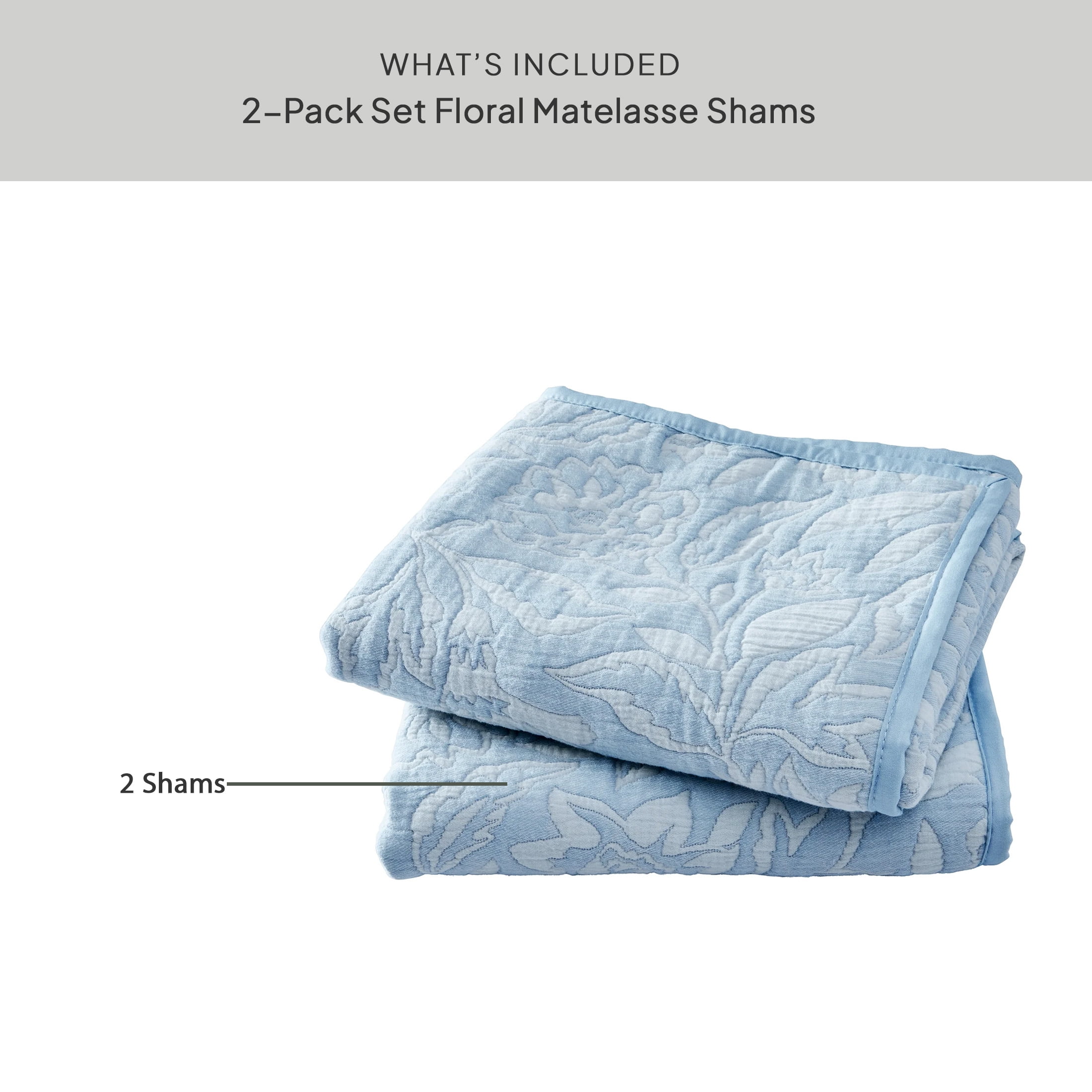 Better Homes & Gardens Floral Matelassé Pillow Shams, Standard, Blue, 2 Pack