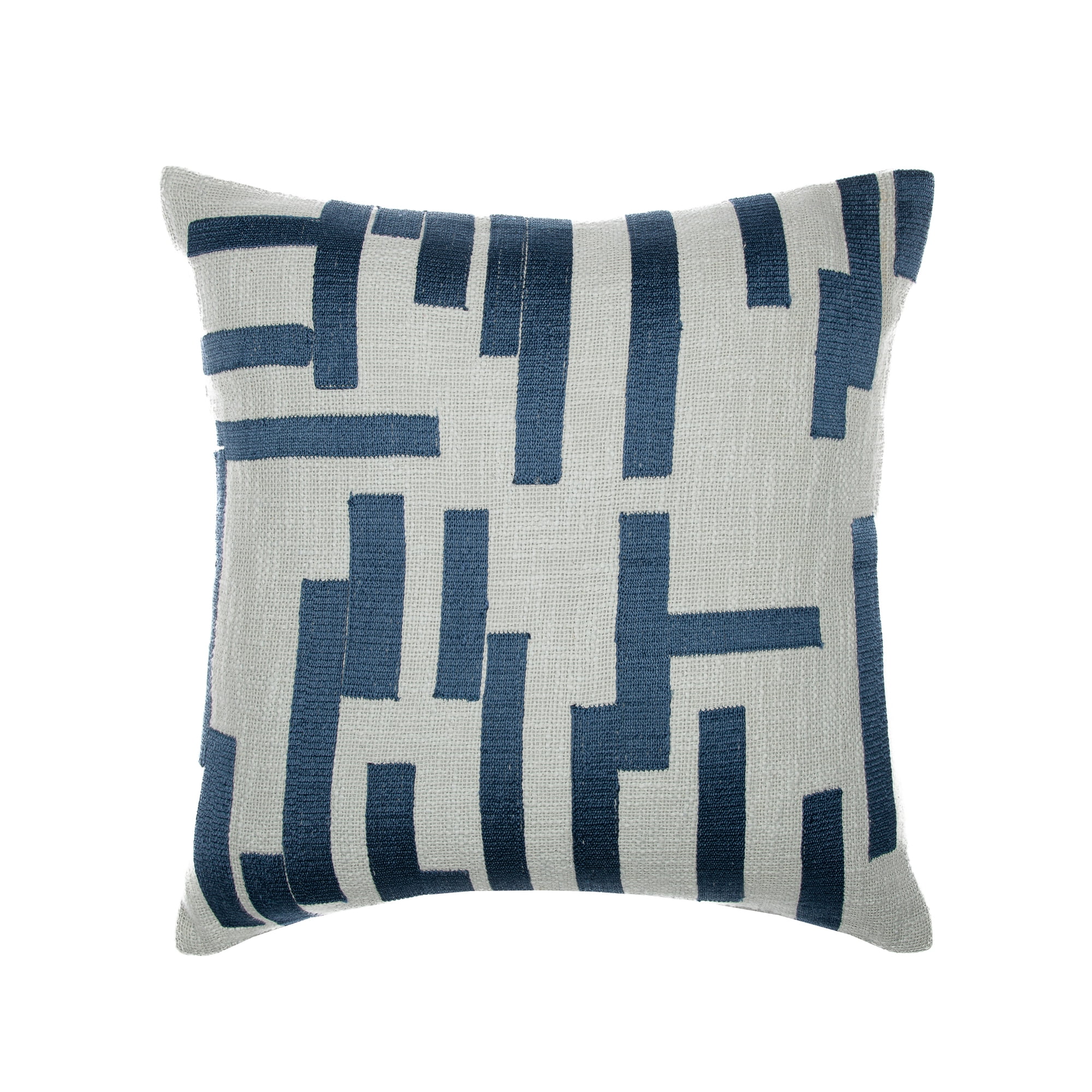 Ox Bay and Stacy Garcia 24" x 24" Blue/Ivory Geometric Embroidered Cotton Blend Adult Decorative Throw Pillow Cover