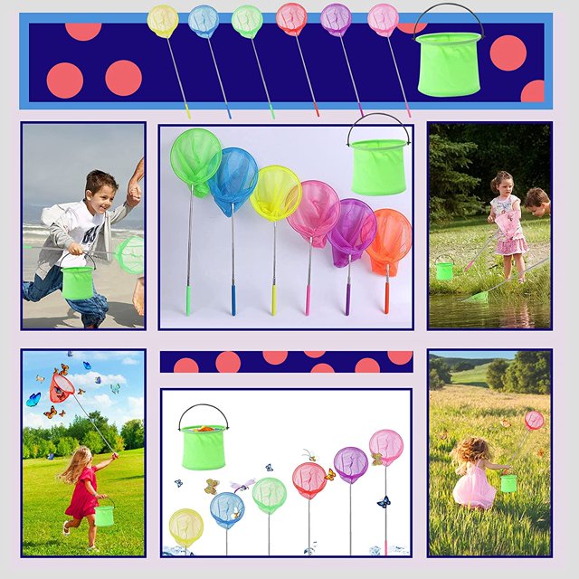 FYBTO6 PC Telescopic Butterfly Net Set Bugs Insects Crabs Catching Nets, Kids Colorful Fishing Nets for Catching Fish, Butterfly, Insect, Ladybird Extendable, Outdoor Tools Toys Enjoy NatureFY-001