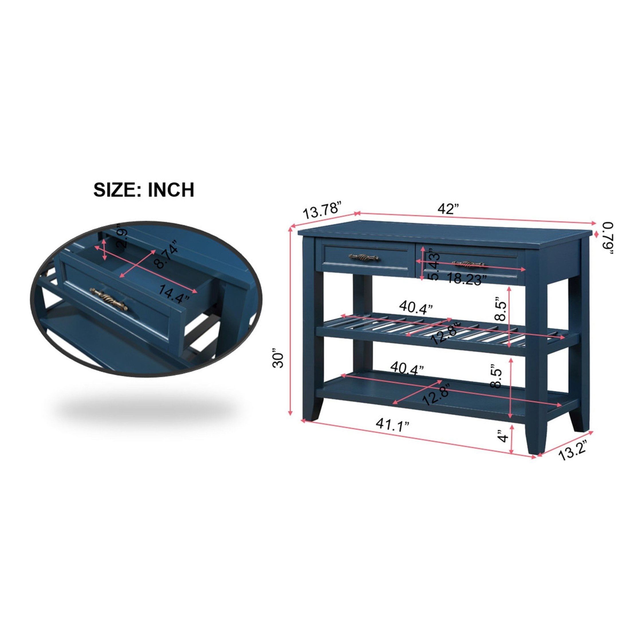 Noble House Heather Console Sofa Table, Pine Wood Frame with Drawers and Shelves for Entryway or Living Room, Navy Blue