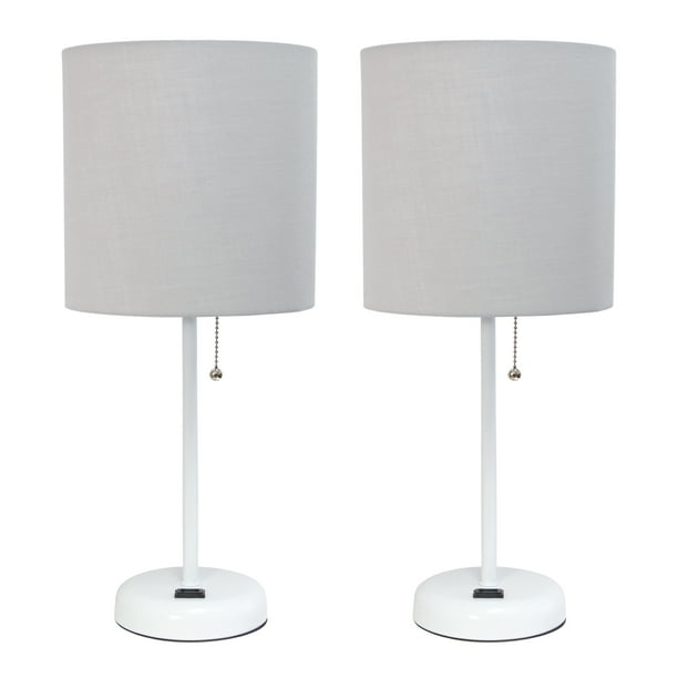 LimeLights White Stick Lamp with Charging Outlet and Fabric Shade 2