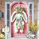 thumbnail image 1 of Cubierta de puerta de conejo de Pascua | Lindo conejito de peluche con orejas de flores y lazo rosa y verde | Decoración impermeable para interiores y exteriores | Decoración para fiestas nav, 1 of 5