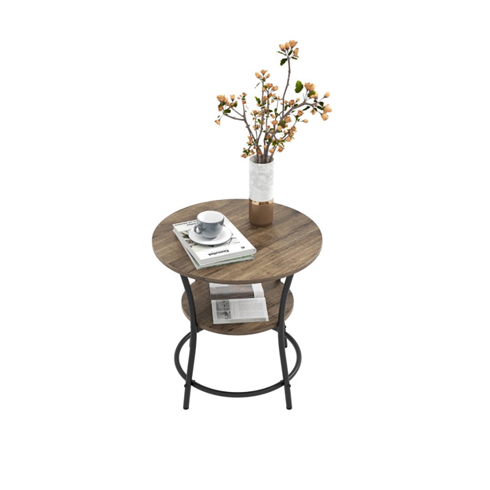Finihen End Table, 2-Tier Round End Table with Open Storage Shelf and Sturdy Metal Frame, Sofa Side Table, Bed Side Table, for Living Room, Bedroom, Natural Finihen End Table, 2-Tier Round End Table with Open Storage Shelf and Sturdy Metal Frame, Sofa Side Table, Bed Side Table, for Living Room, Bedroom, Natural