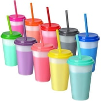GIXUSIL Color Changing Cups with Straws & Lids: 12oz Kids Cold Water Drinking Cups 10 Pcs Reusable Plastic Tumbler Bulk(Christmas