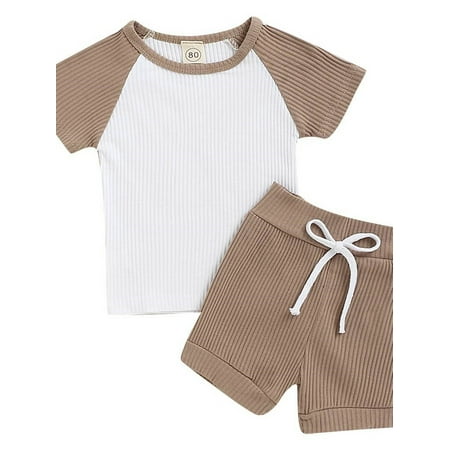 

elfinBE Baby Boy Contrast Color Short Sleeved Shirt And Shorts 2PCs Set Outfits 12-24M 2-5T