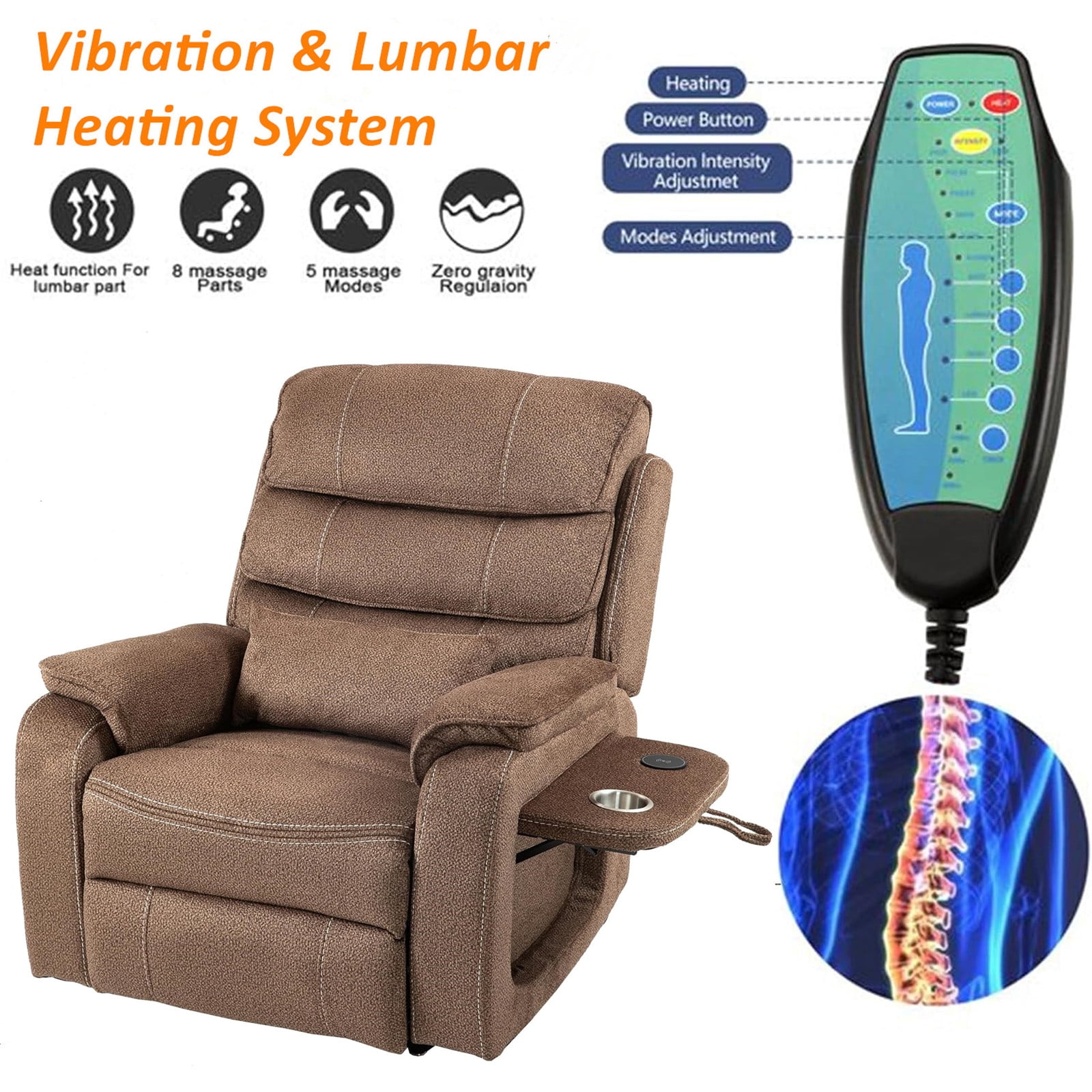 LITVZ Large Lift Chairs Recliner for Elderly, Infinite Position Dual Motor Power Lay Flat, Stand Up Recliner Lift Chair with Massage and Heat, Lumbar Pillow, Wireless Charging & Cup Holder