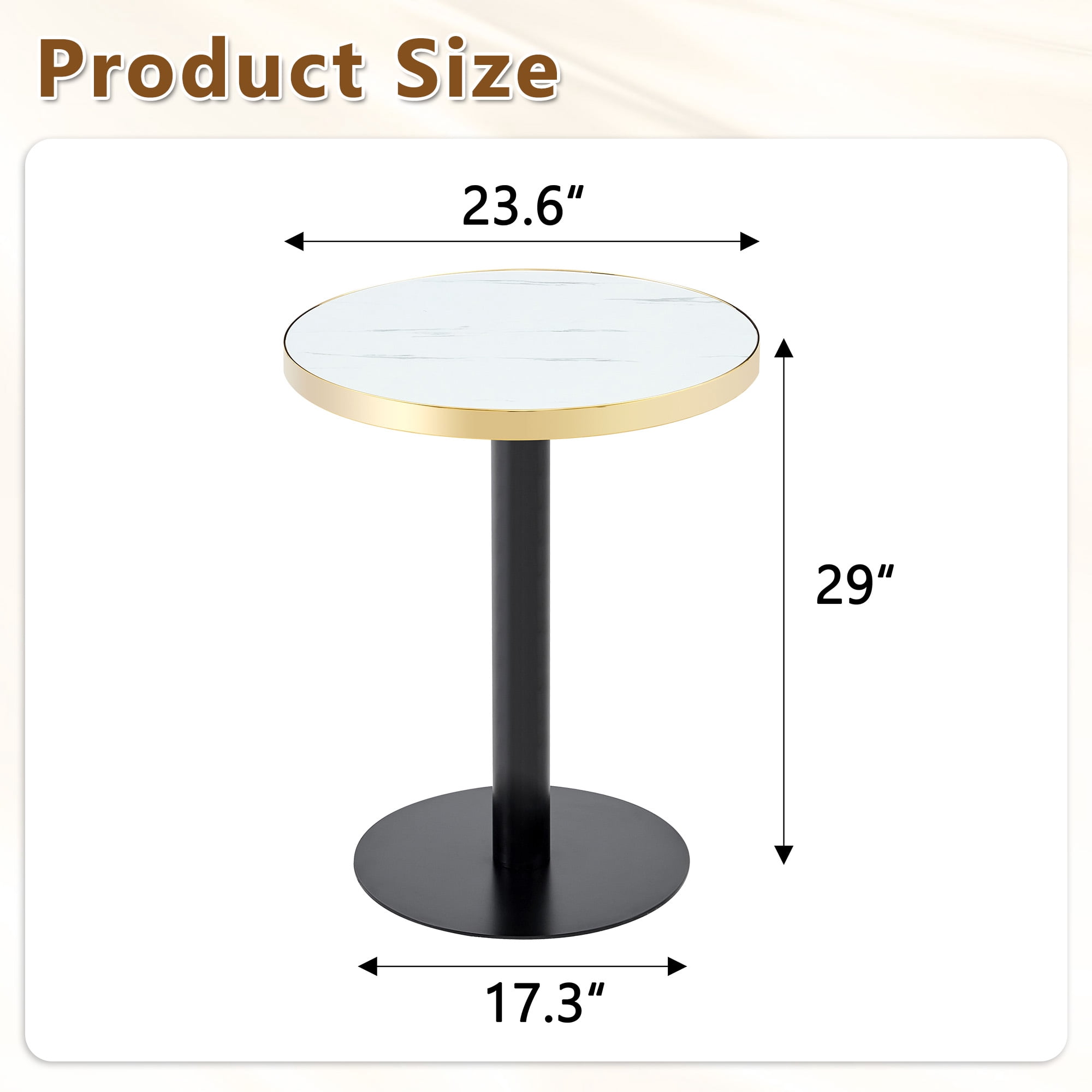 23.6" Round MDF sprayed with UV paint countertop, marble texture, stainless steel edging, metal table legs, modern light luxury edge/coffee table.