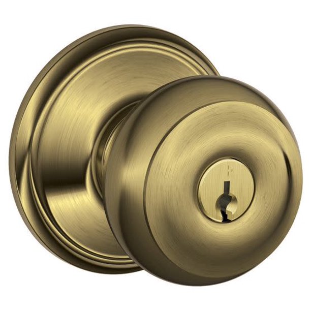 Schlage F80Geo Storeroom Door Knob Set Brass