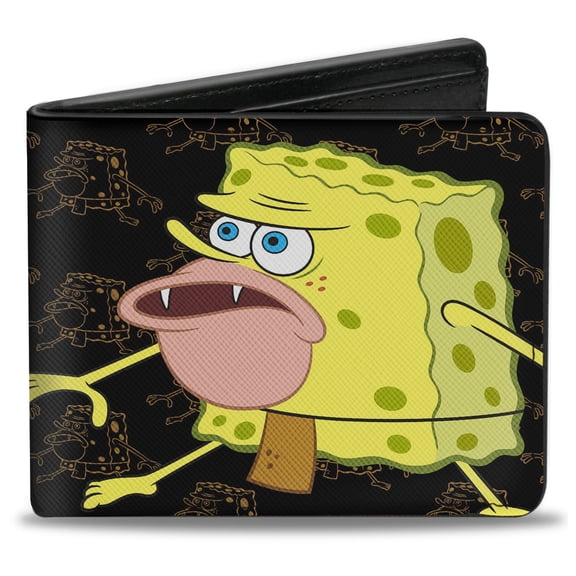 Nickelodeon Wallet, Bifold, Primitive Sponge Pose Pose Outline Black Brown, Vegan Leather