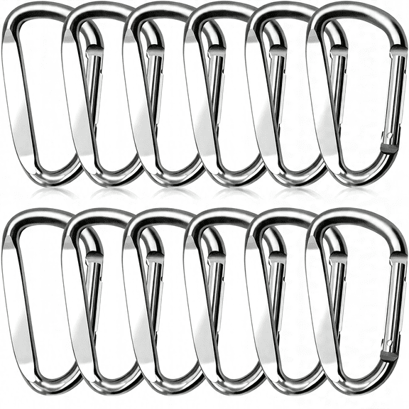 DESIGNICE 3" Aluminum Carabiner Clips, 12Pcs D Ring Shape Keychain Carabiners Hook Buckle Aluminum Aluminum Carabiner