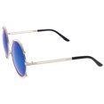 thumbnail image 3 of sunglassLA Female Oversize Wire Rimmed Temple Cutout Colored Mirror Round Sunglasses 58mm (Silver / Blue Mirror) - 58mm, 3 of 4