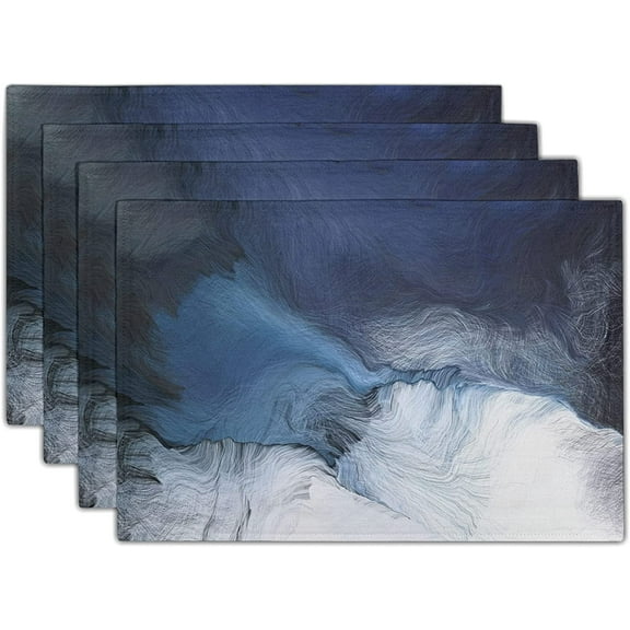 Blue Grey White Placemats Modern Art Abstract Plate Mat Washable Linen Place Mats for Kitchen Dining Table Set of 4 Piece Count