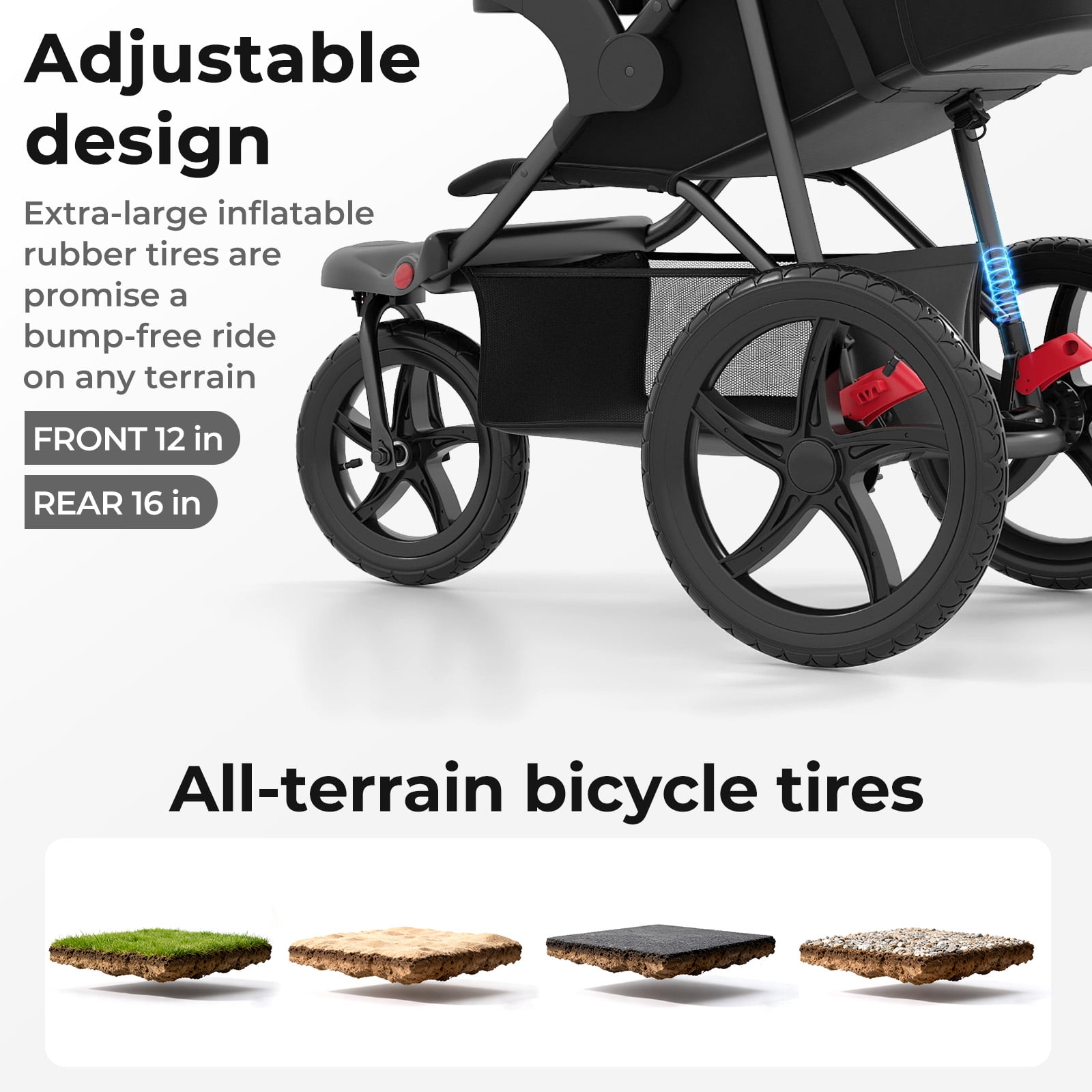 INFANS Jogging Stroller, Jogger Travel System with Shock Absorbing Suspension Dining Plate Cup Holder Adjustable Backrest, Lightweight Baby Strollers for Newborn