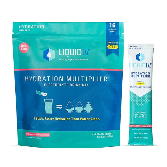 Liquid I.V. Hydration Multiplier - Strawberry Lemonade - Hydration Powder Packets | Electrolyte Drink Mix | Easy Open Single-Serving Stick | Non-GMO |16 Sticks