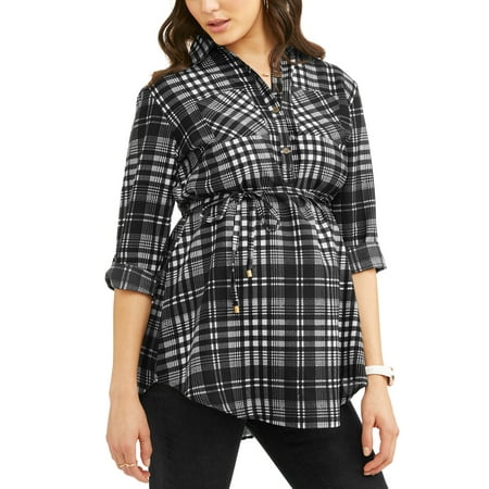 Maternity Woven Long Sleeves Button Front Shirt with Pocket - Available in Plus Sizes