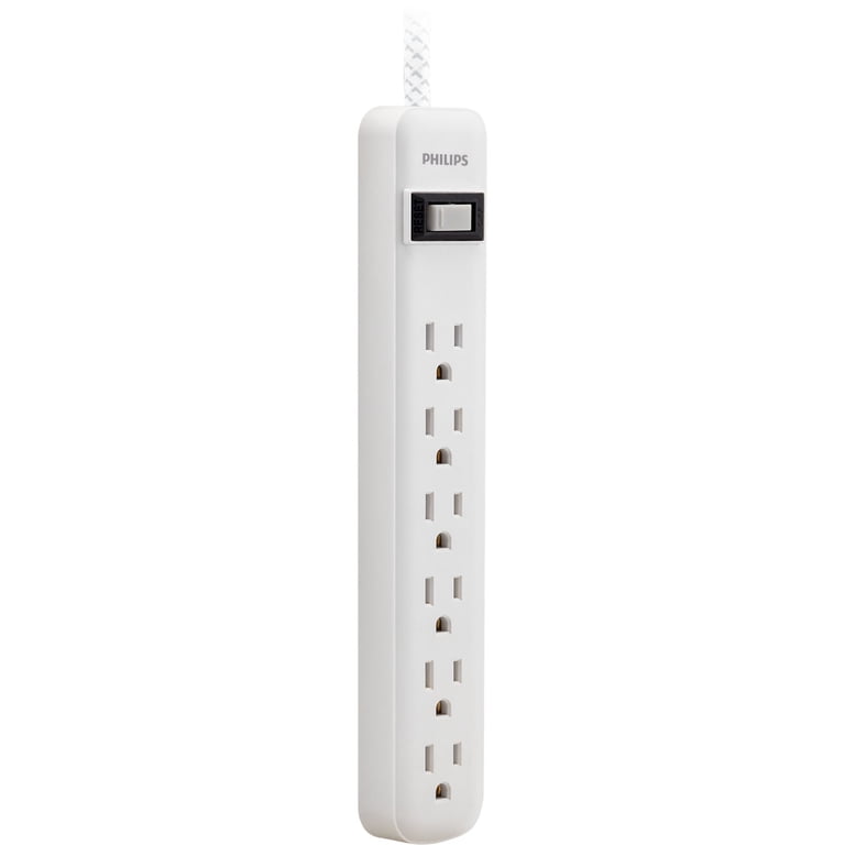 6-Outlet Surge Protector Power Strip with Braided Cord, White photo 3
