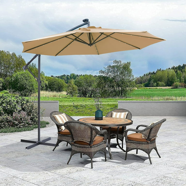 10FT Solar LED Patio Umbrella with Crank, Cantilever and 10FT Solar LED Patio Umbrella with Crank, Cantilever and