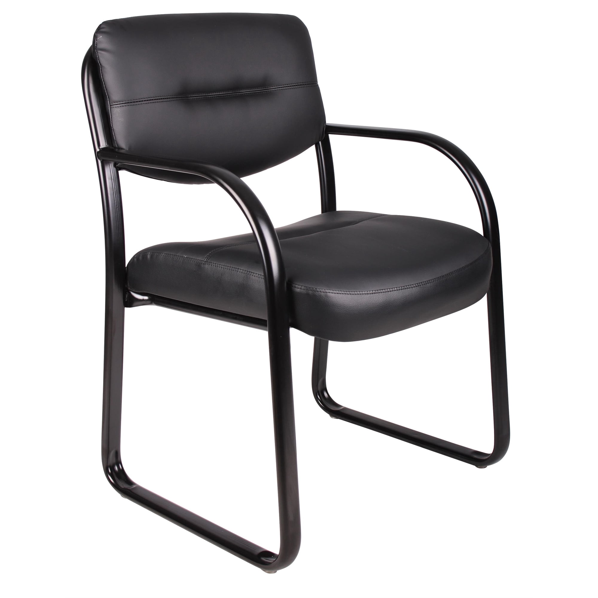 Boss Office Products LeatherPlus Waiting Room Reception Chair with Arms, Black