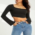 thumbnail image 4 of Square Neck Long Sleeve Crop Top for Women Sexy Basic Ribbed Tee Shirts Y2k Tops, 4 of 5