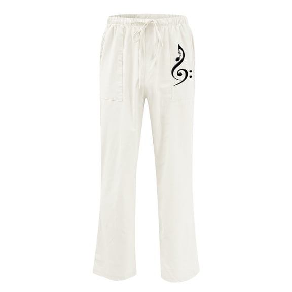 Odeerbi Cotton Linen Pants For Men Lounge Pants Solid Elastic Waistband Pants Pocket Trousers Black