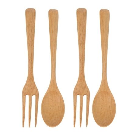 

4Pcs Wooden Cutlery Party Fork Spoon Kit Degradable Tableware (Log Color)