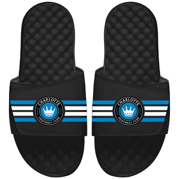 Youth ISlide Black Charlotte FC Stripes Slide Sandals