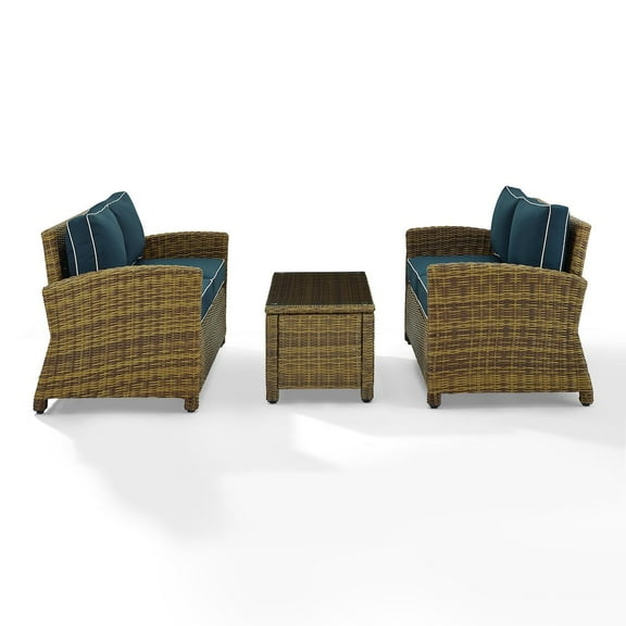 Crosley Furniture Bradenton 3-Piece Metal & Fabric Patio Sofa Set in Brown/Navy