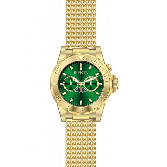 Invicta Men's 80324 Pro Diver Green Dial Gold Plated Steel Mesh Bracelet Multifunction Watch